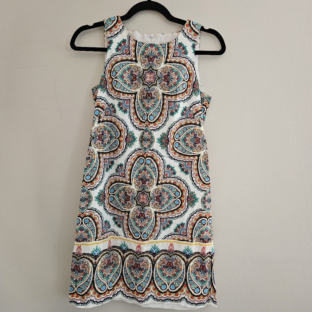 London Times Multicolor Sleeveless Mini Dress Geometric Paisley Floral Size 2